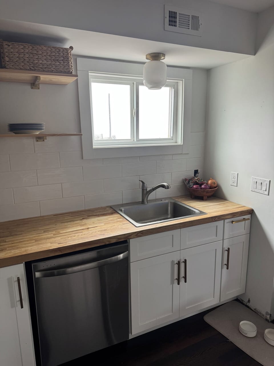 Kitchen with view of ocean from the window
