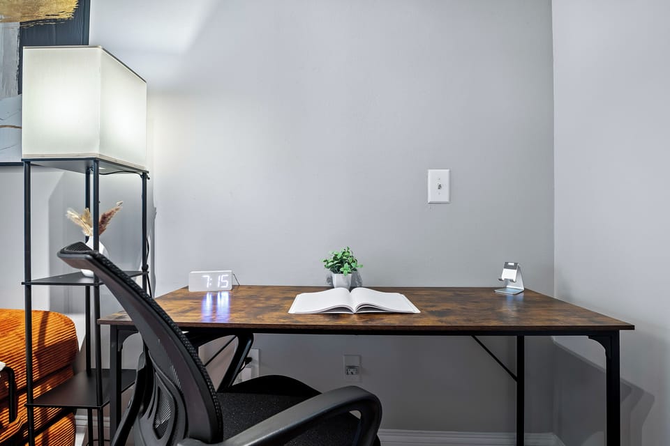 Your office away from home — dedicated workspace with everything you need