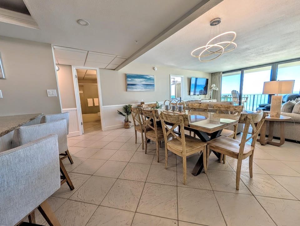 Spacious dining area with ocean views and modern comfort