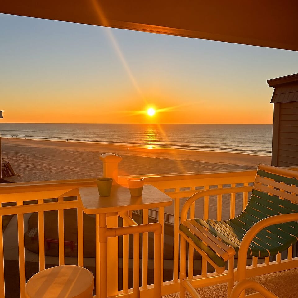 Enjoy the view of the ocean with a cup of coffee while the sun rises 