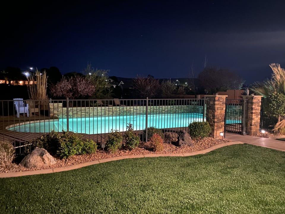 Large gated pool and hot tub