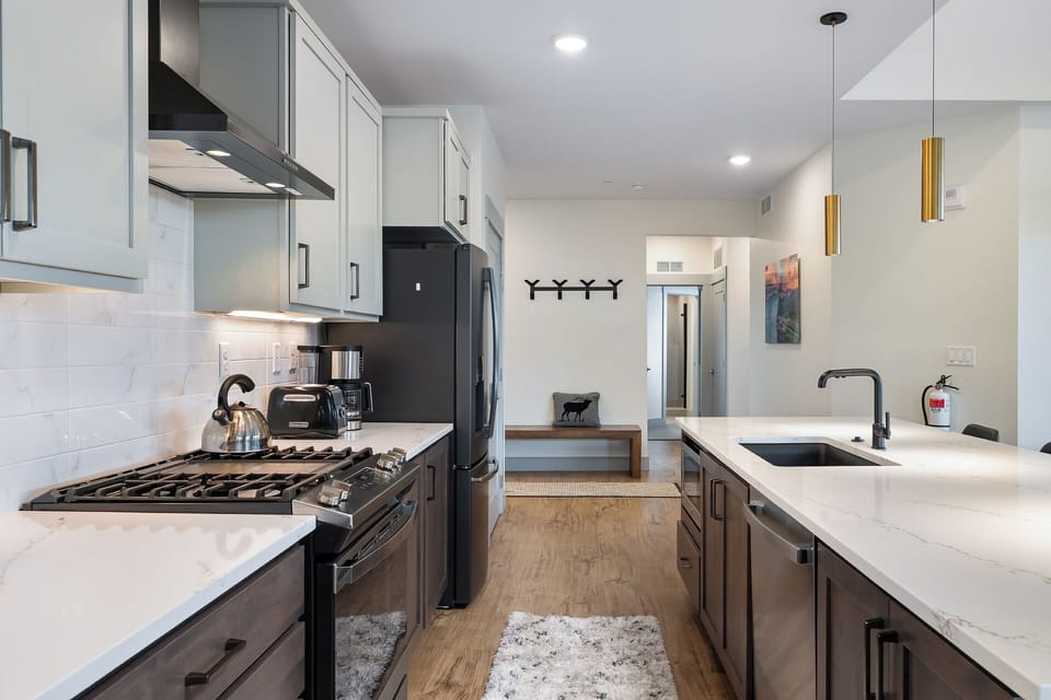 The modern kitchen is perfect for the chef in your group