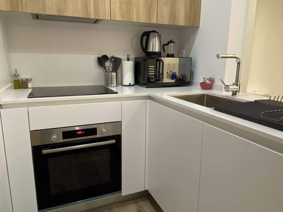 Fully equipped kitchen for home cooking.