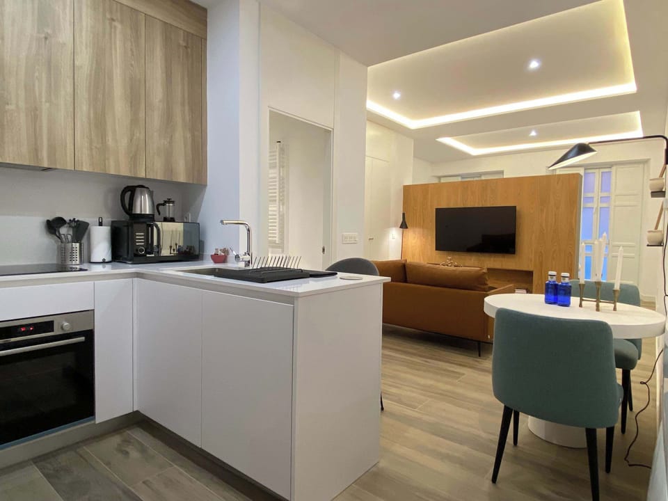 Open kitchen with modern amenities.