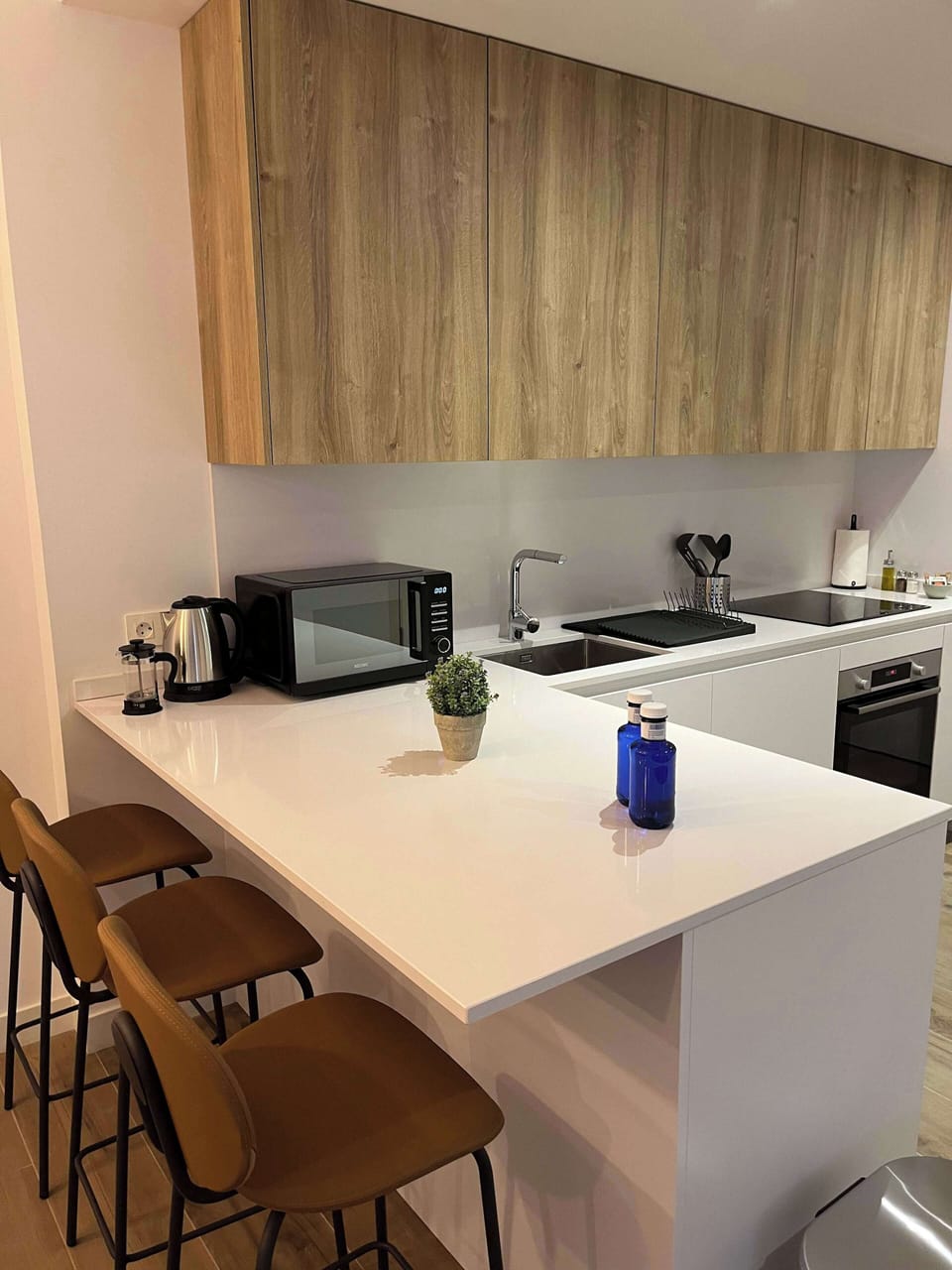 Kitchen island and dining space.