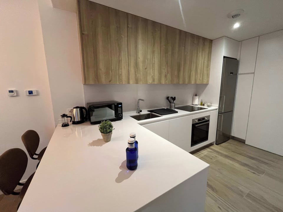 Close-up of the kitchen island.