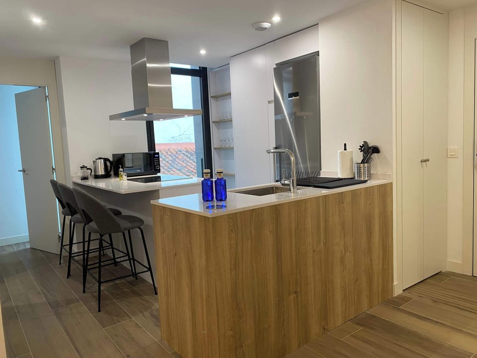 Wood kitchen island.