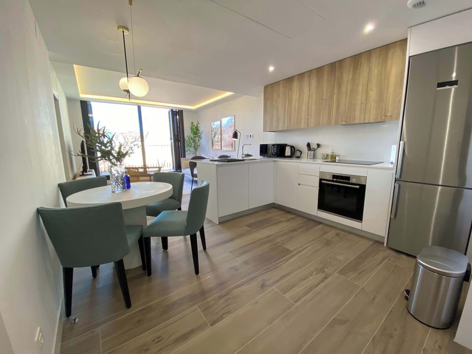 Kitchen and dining view.