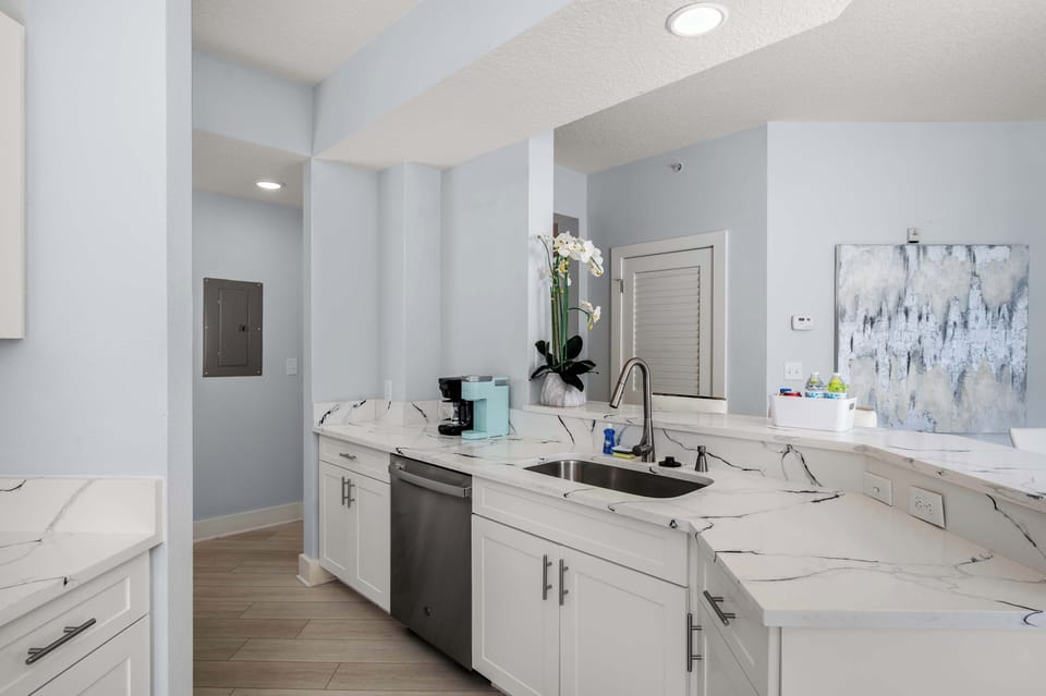 Spacious counters and full-size appliances make this kitchen a true vacation convenience.