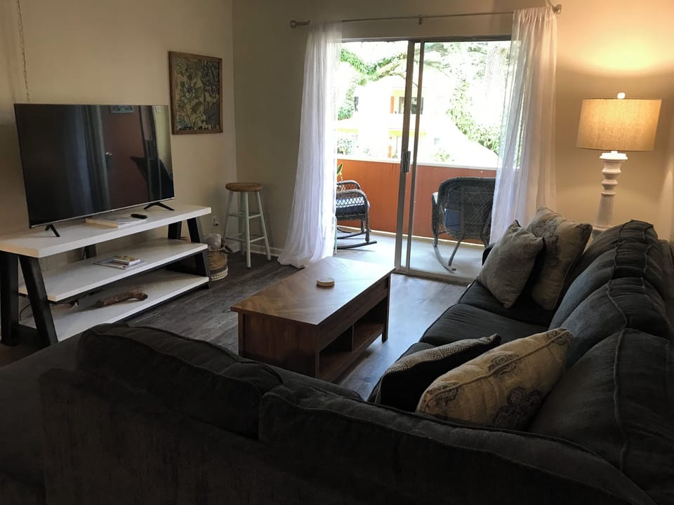 Balcony off living room
Roku tv for streaming