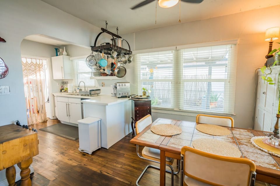 Open Kitchen & Dining | Bright Windows & Retro Charm
