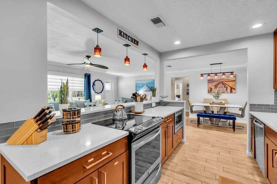 Beautiful, clean appliances and spacious countertops for cooking.