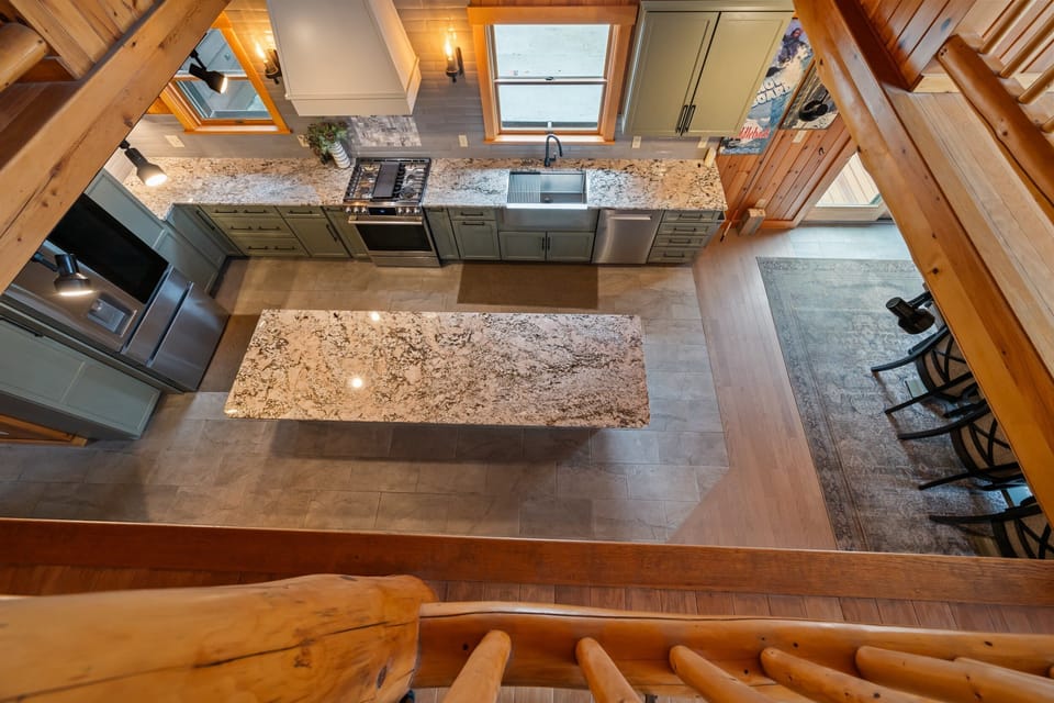 View of kitchen from loft