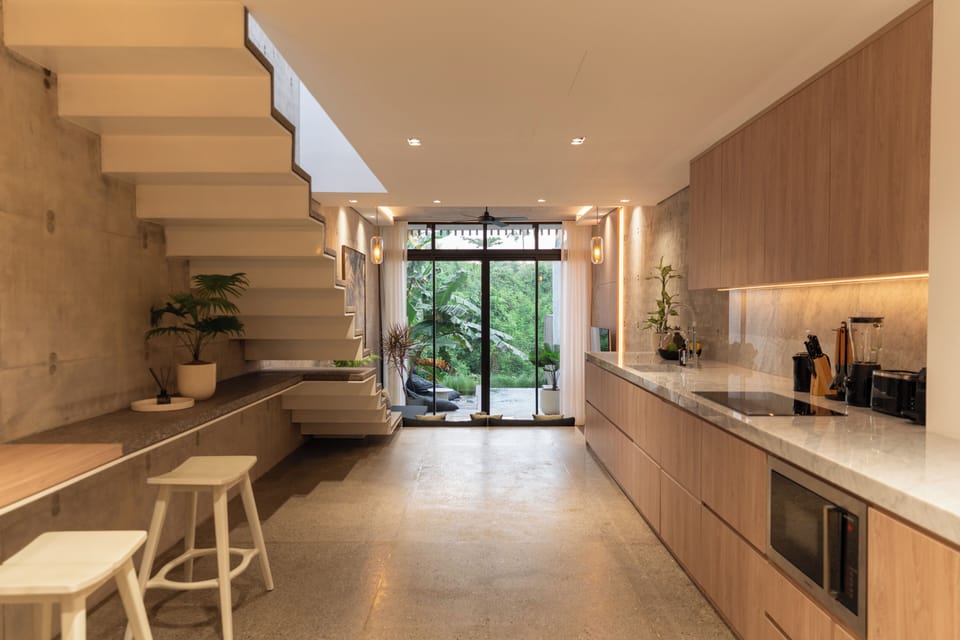 Deluxe Villa, Private Pool, Pool View | Private kitchen | Fridge, microwave, stovetop, electric kettle