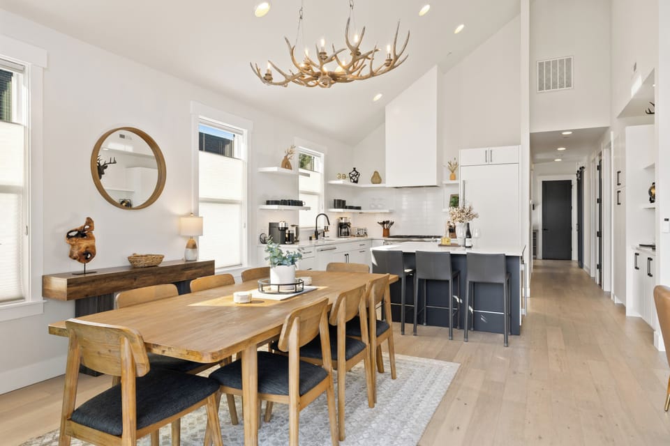 Spacious dining for eight with a chef’s island made for gathering.