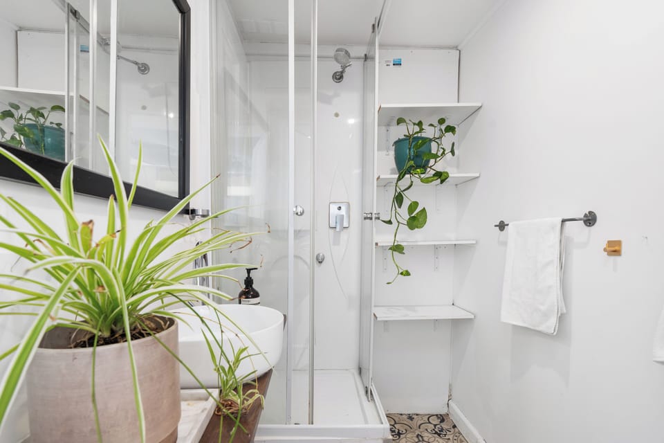 Shower, soap, shampoo, toilet paper