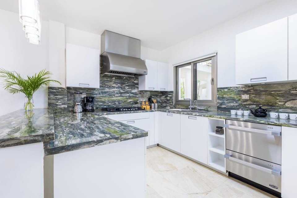 Fully equipped kitchen with premium stainless steel appliances.