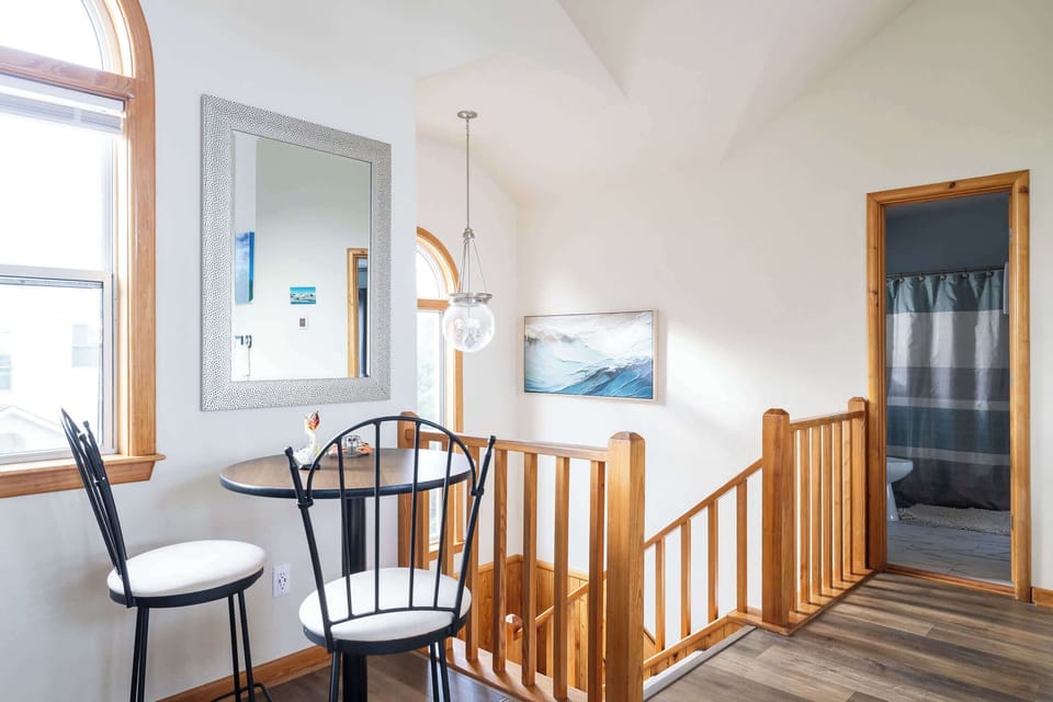 Seating alongside stairs