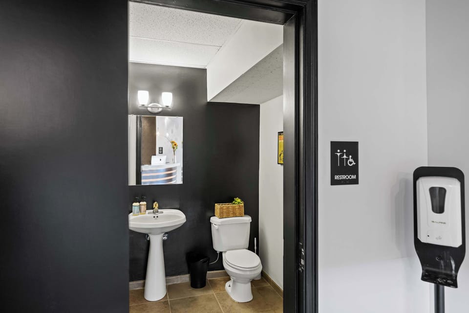 A convenient guest bathroom is available off the lobby​