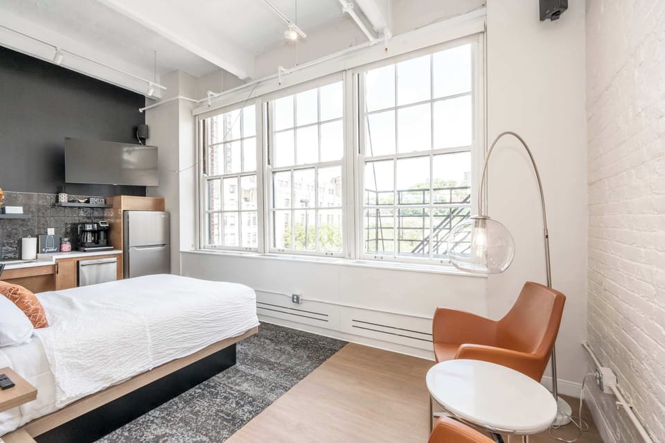 Recharge in this chic studio space after a day on the town​