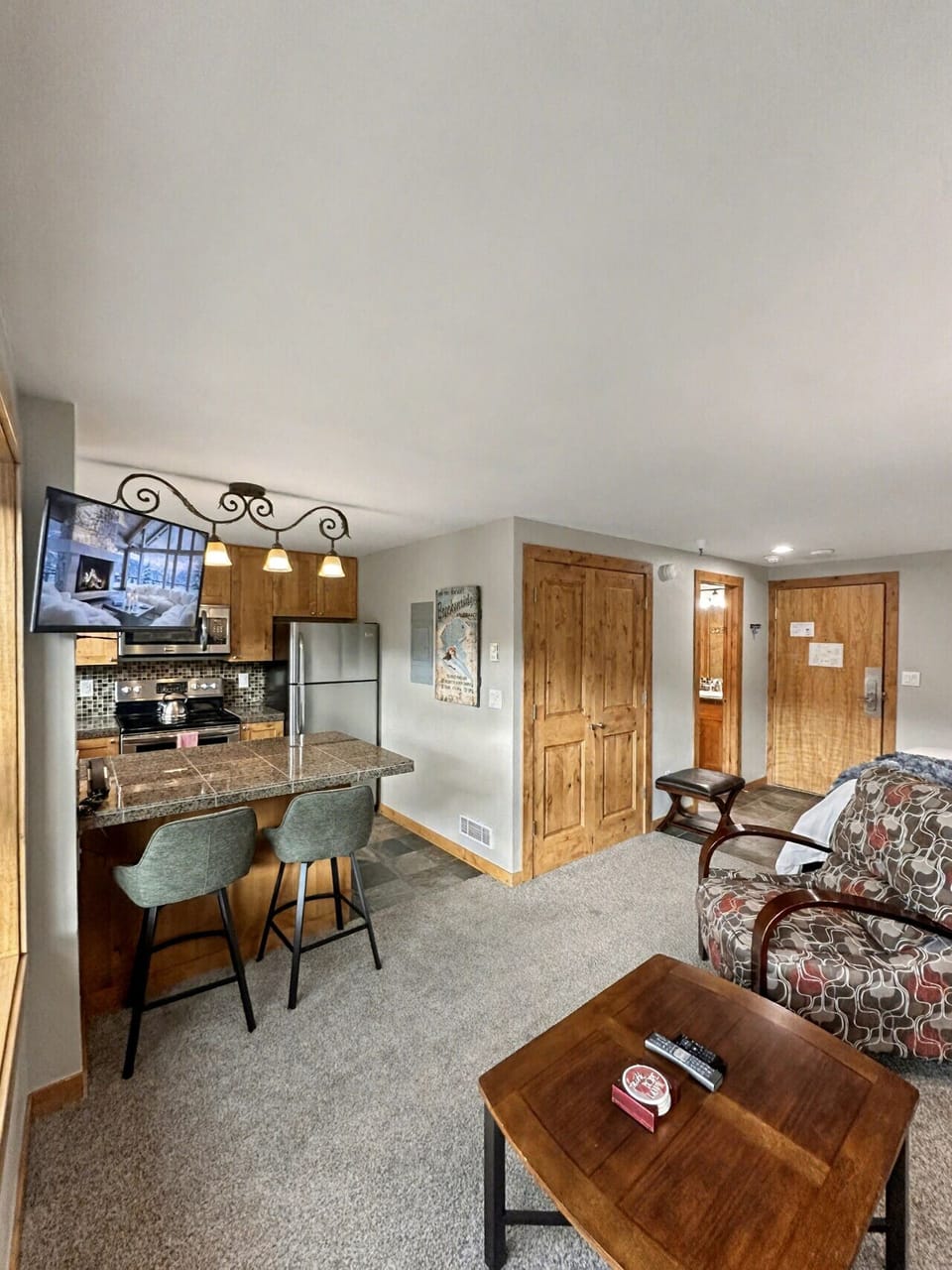 Studio with Kitchen, Smart TV, Sleeper Sofa, and Bathroom.