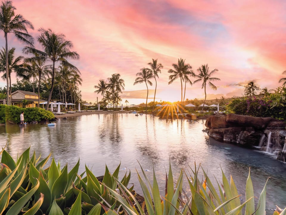 The whole family will enjoy the impressive lagoon pool that includes sandy beaches, waterslides, and amazing sunset views.