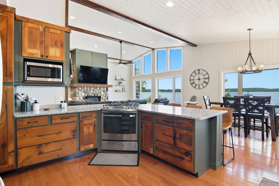 View from upper level kitchen space