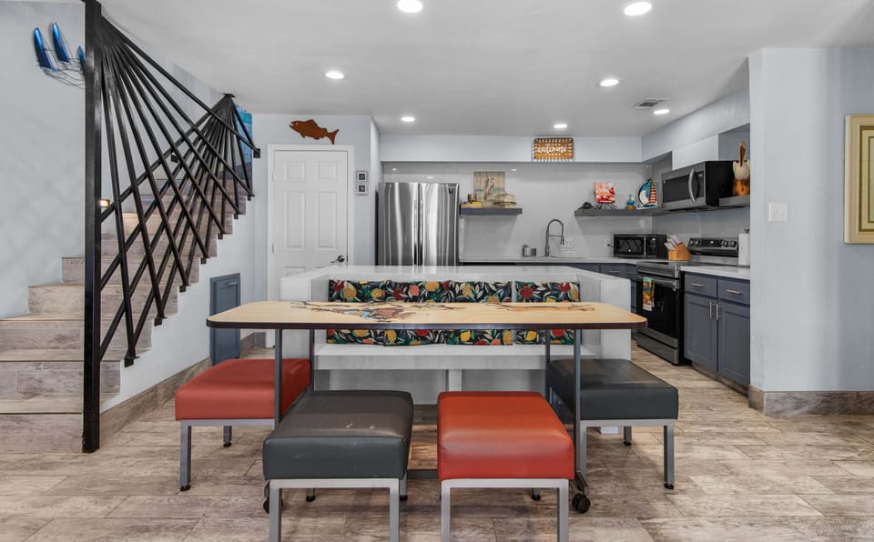 Pull up a stool at the counter-height dining table