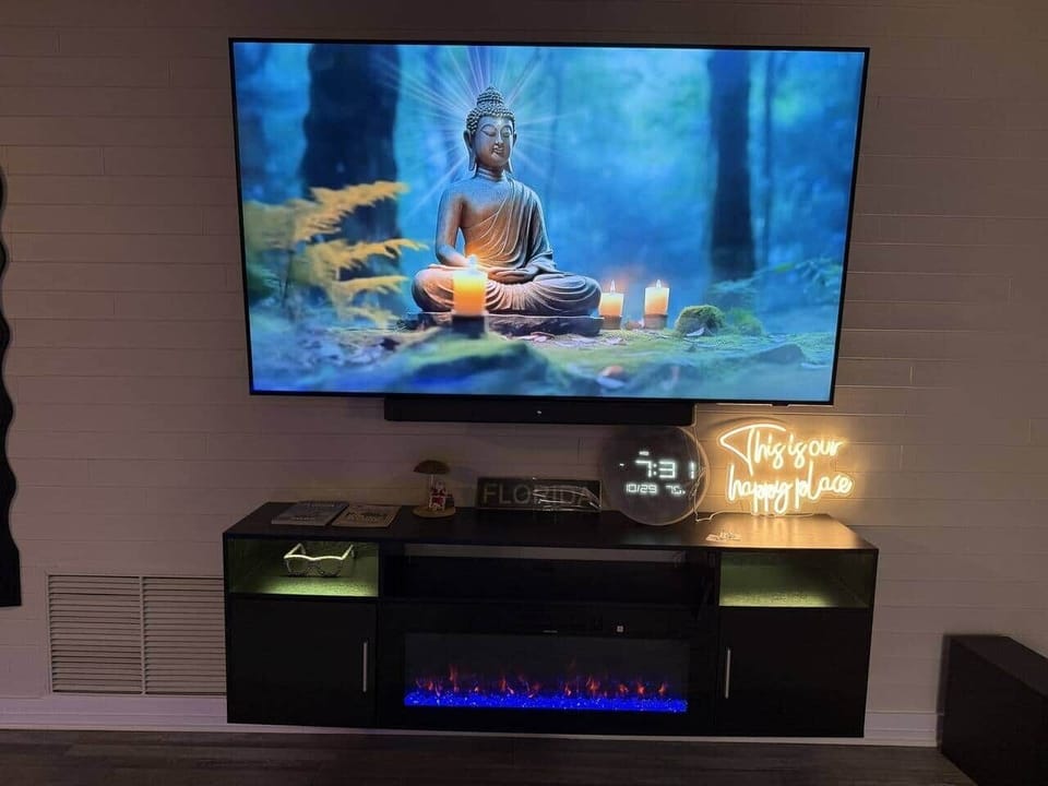 Peaceful vibes meet cozy flames and every detail says “relax”
