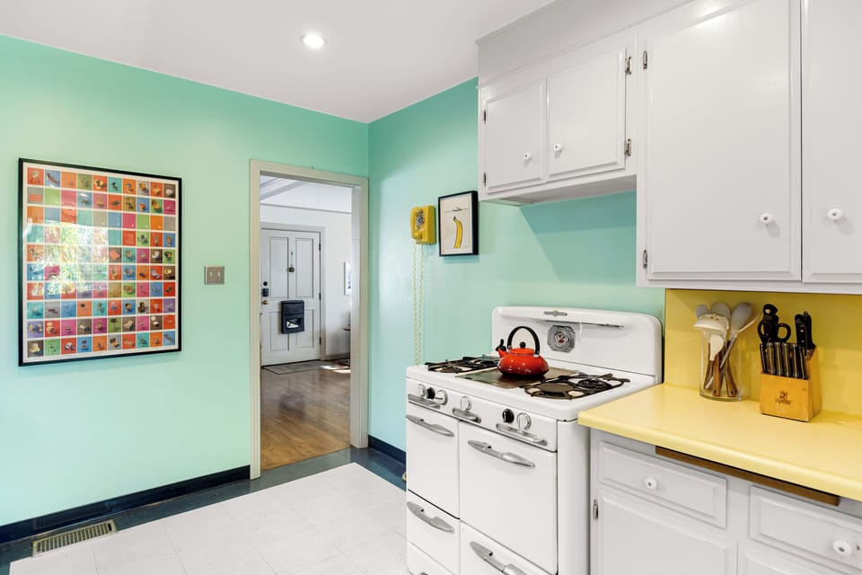The kitchen features ample counter space and reliable appliances for your convenience.