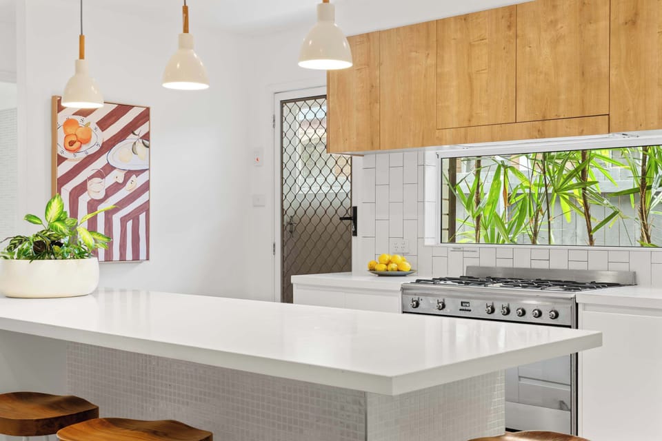 Tropical inspired kitchen designed for easy everyday cooking.