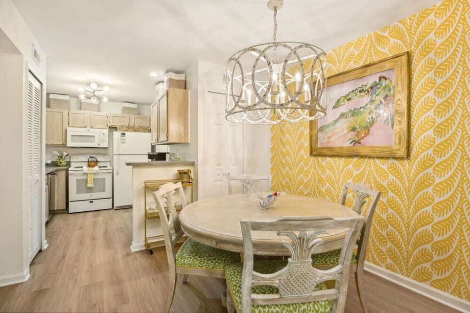 Dining room with 4 chairs charming fixture.