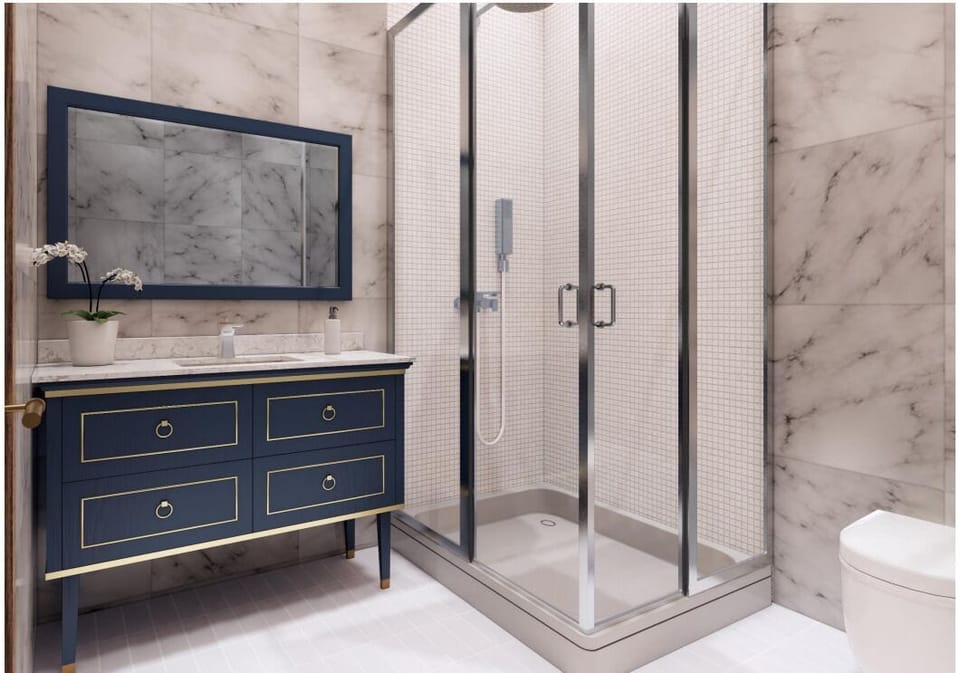 Luxury Apartment | Bathroom | Free toiletries, hair dryer, slippers, towels