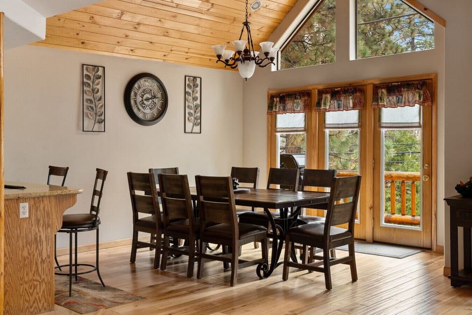 Dining space with rustic wooden table