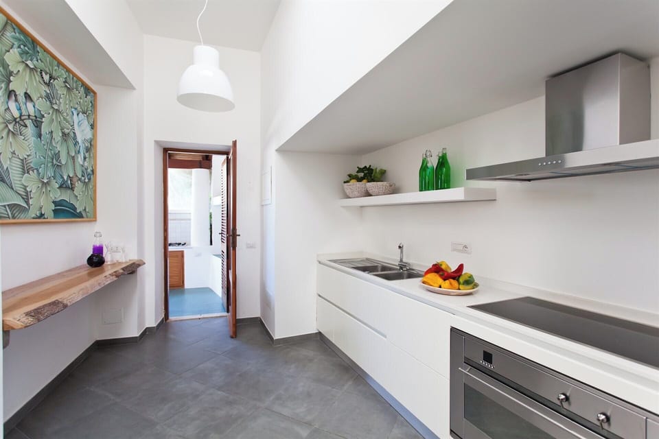 The high-tech kitchen is bright and spacious.