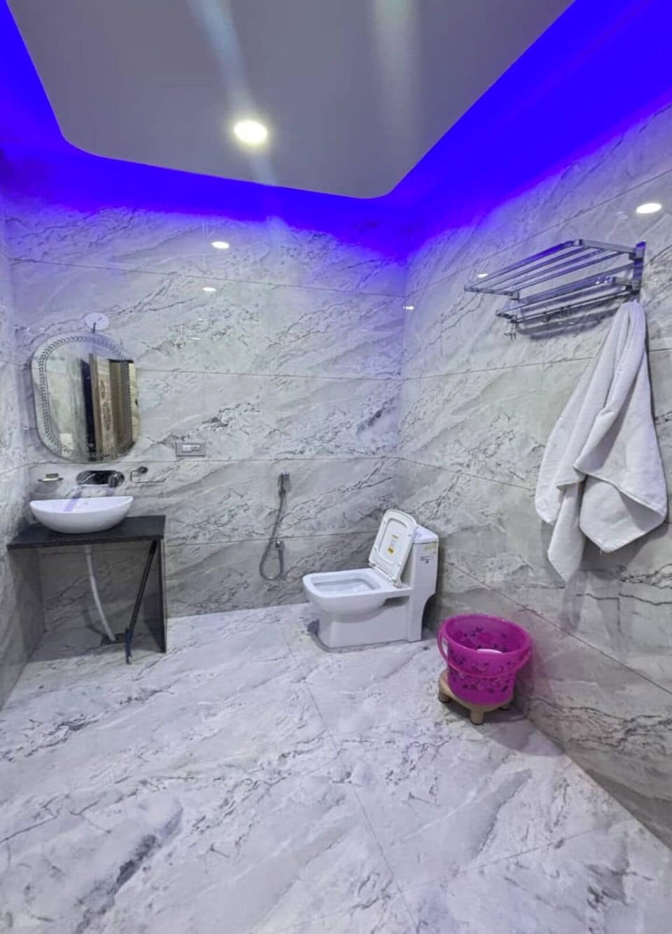 Shower, towels, soap, shampoo
