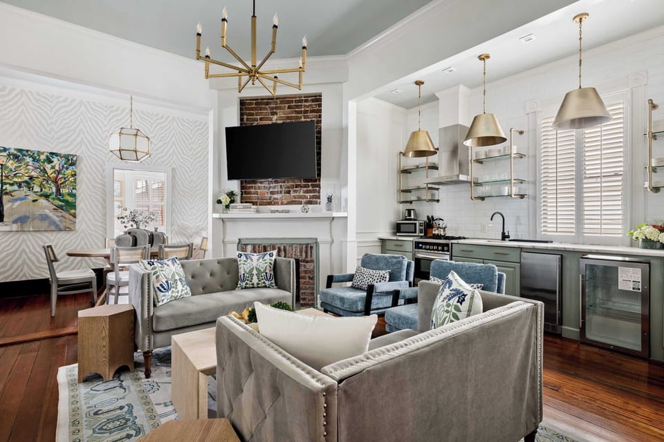 Primary living room with plenty of seating for your group + TV!