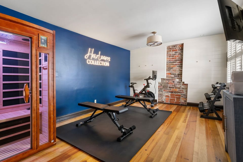 Recharge in your shared wellness retreat, complete with a gym and infrared sauna.