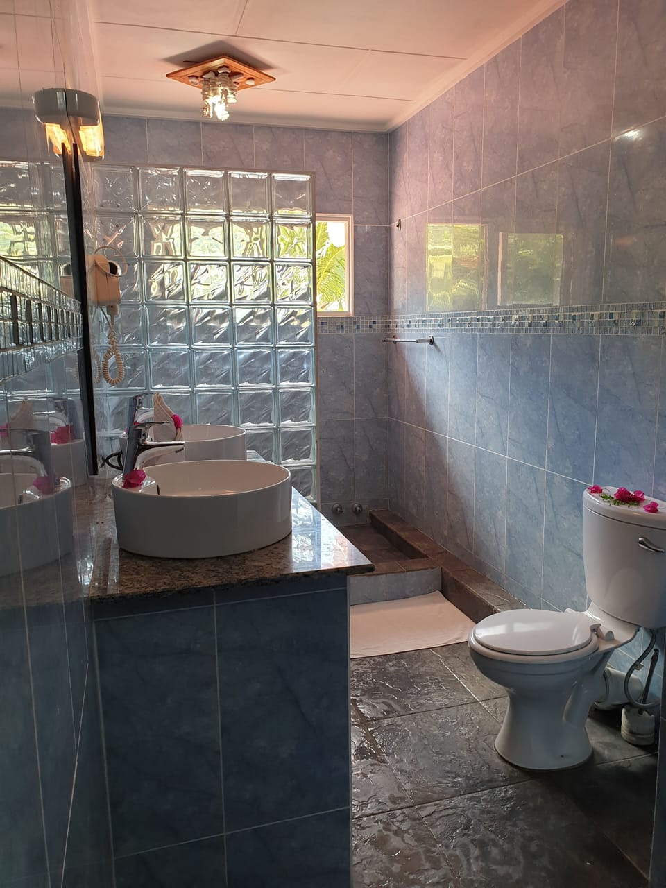 Shower, free toiletries, hair dryer, bathrobes