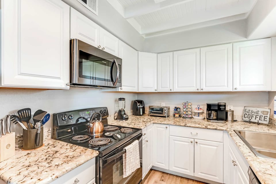 Your culinary adventure starts here. This kitchen is stocked and ready for everything from your morning coffee to a gourmet meal.