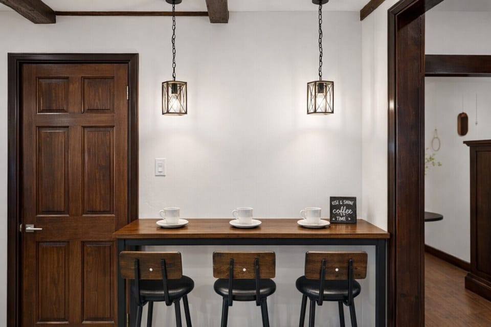 Sip coffee at this charming bar while enjoying warm ambiance and vintage decor!