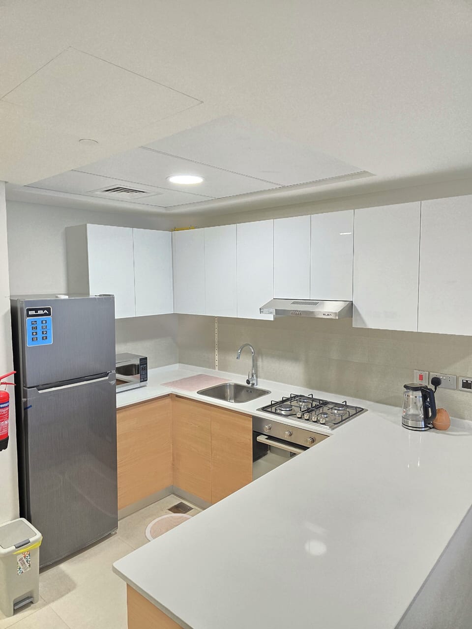 Fridge, microwave, oven, coffee/tea maker