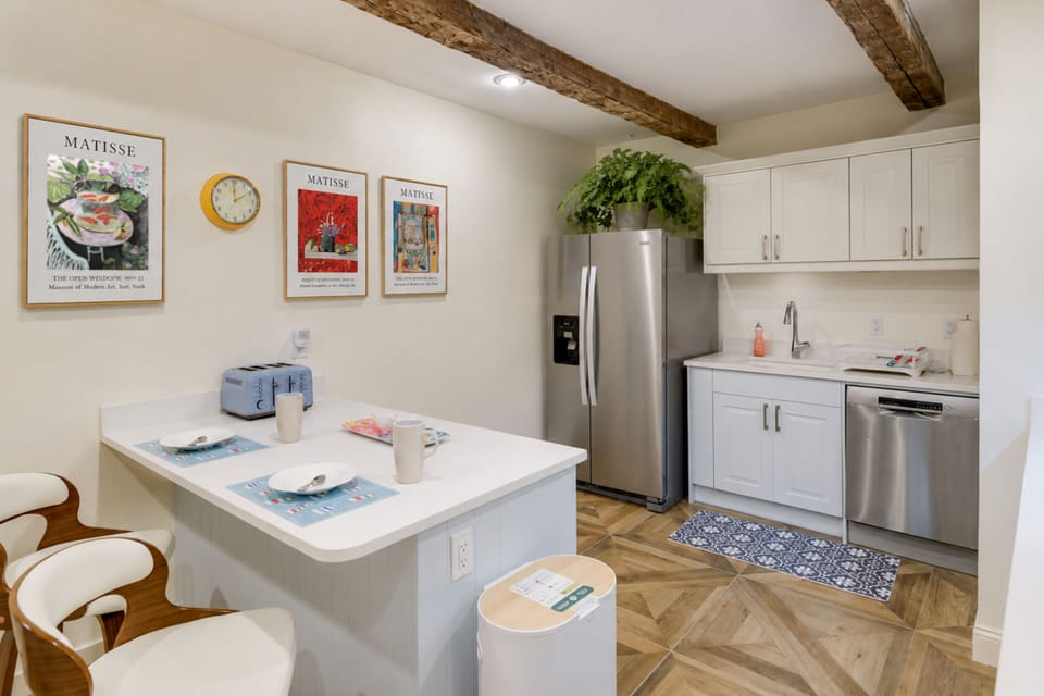 Our new kitchen offers new appliances, too! Ice maker, speed oven and dishwasher