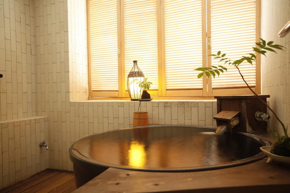 Combined shower/tub, free toiletries, hair dryer, slippers