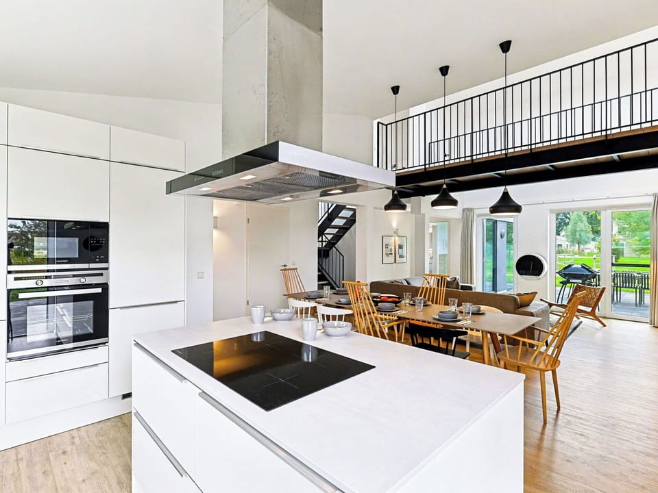 Kitchen, Flooring, Interior Design, Wood, Ceiling, Countertop, Floor, Furniture, Light Fixture, Wood Flooring