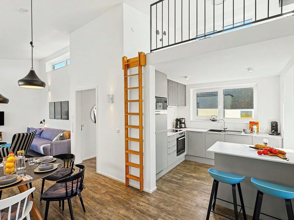 Interior Design, Flooring, Furniture, Floor, Room, Apartment, Ceiling, Chair, Wood Flooring, Kitchen