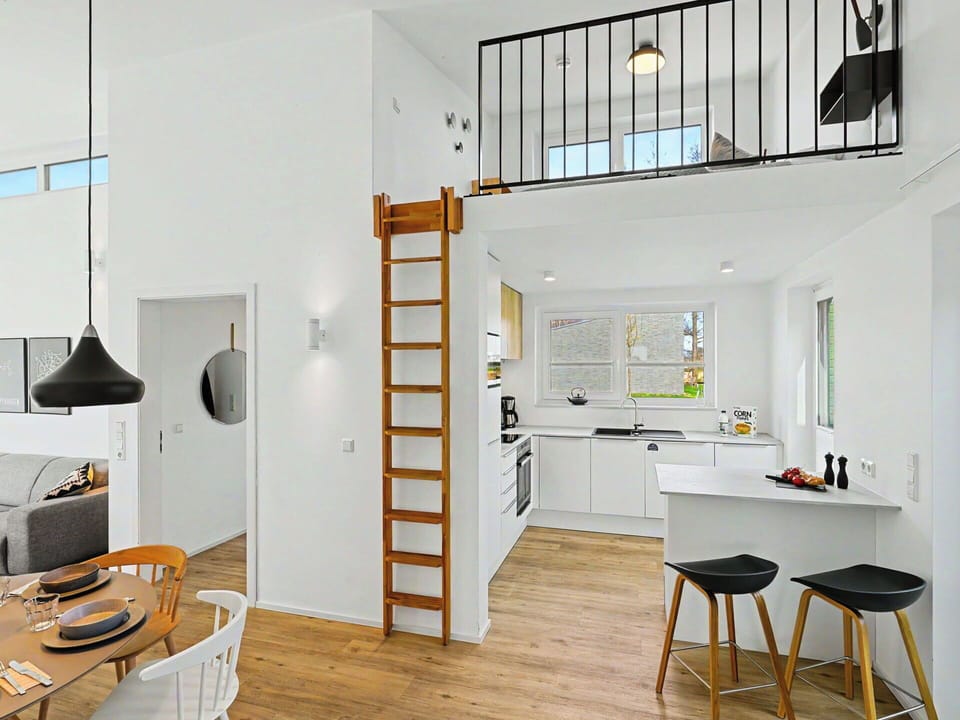 Flooring, Interior Design, Furniture, Wood, Ceiling, Floor, Room, Wood Flooring, Chair, Kitchen
