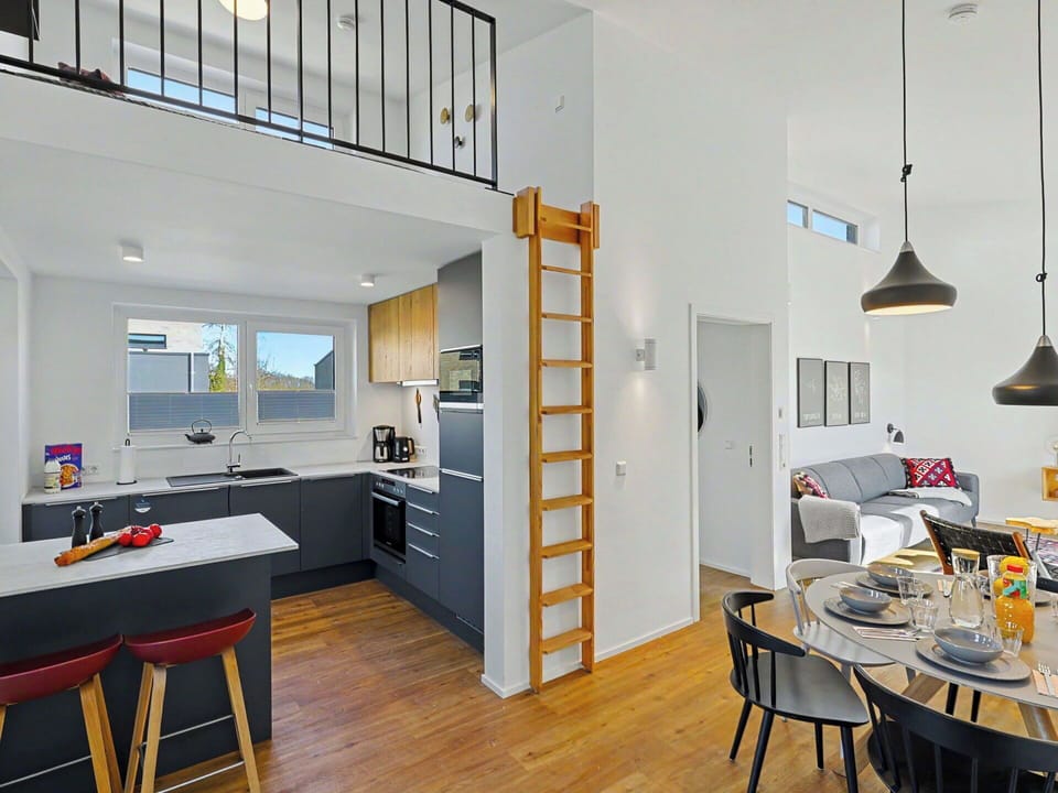 Interior Design, Flooring, Furniture, Wood, Ceiling, Floor, Room, Kitchen, Apartment, Wood Flooring