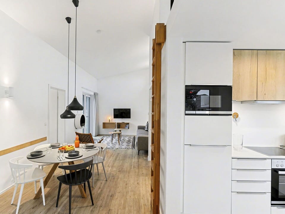 Furniture, Interior Design, Flooring, Floor, Wood, Ceiling, Room, Kitchen, Light Fixture, Lighting