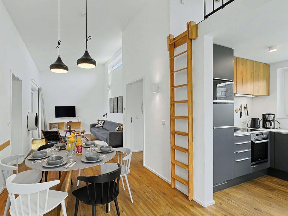 Flooring, Interior Design, Floor, Furniture, Ceiling, Room, Kitchen, Apartment, Countertop, Chair